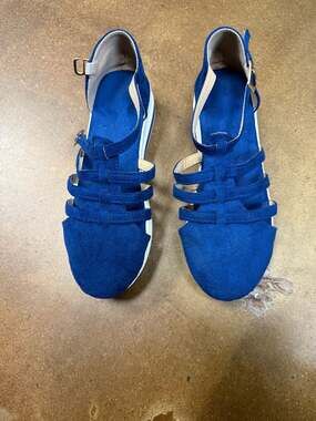 Børn Royal Blue Suede Closed Toe Strappy Wedge Sandals